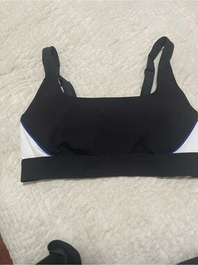 Fabletics Black & White Sports Bralette with Blue Piping